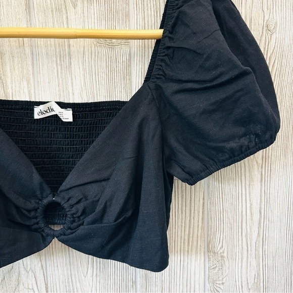 NEW! LINEN ELODIE Crop Top in black! Size XL Puff Sleeve Boho Summer - Picture 7 of 7